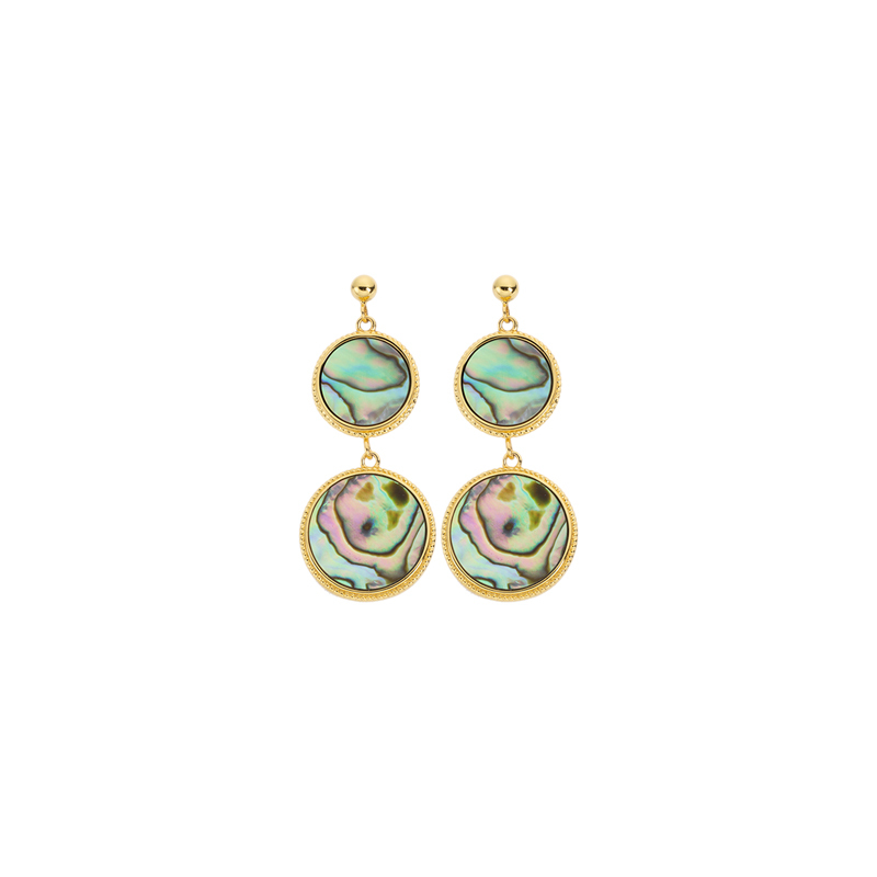 French Natural Abalone Shell Round Earrings