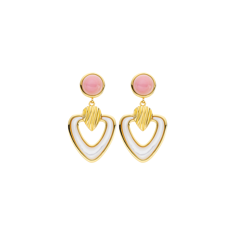 Western Chic Heart Earrings - Natural MOP & Queen Conch