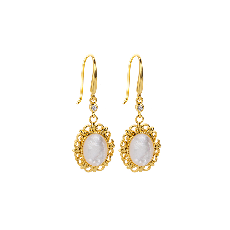Vintage Royal Oval White MOP Earrings | Glistening
