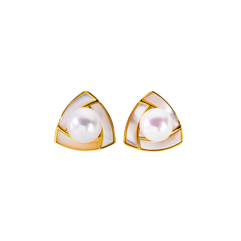 French Freshwater Pearl & MOP Studs | Minimalist Luxe