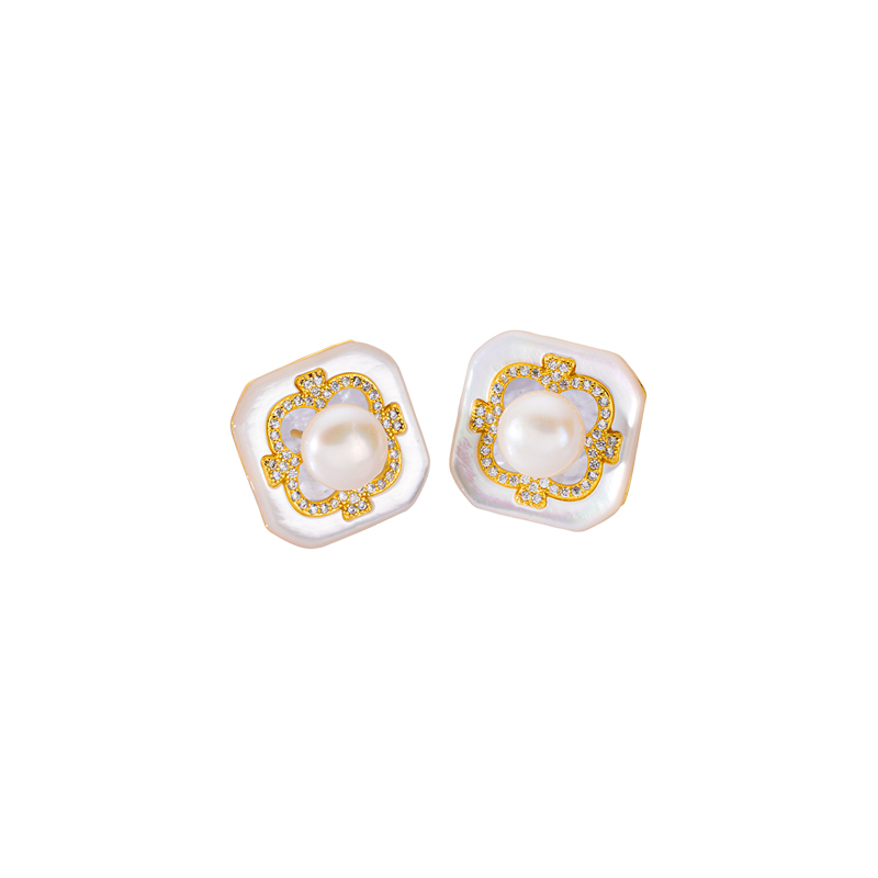 Natural Pearl & Square MOP Studs | Refined Luxe