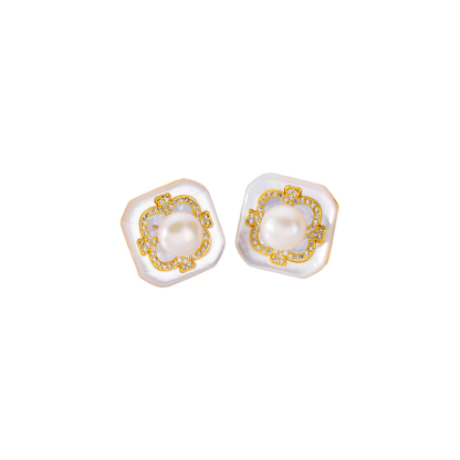 Natural Pearl & Square MOP Studs | Refined Luxe