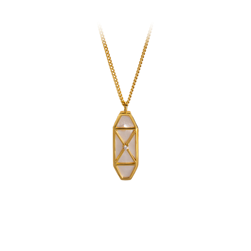 18K Gold Plated Geometric MOP Necklace - Parisian Minimalist