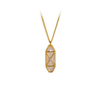 18K Gold Plated Geometric MOP Necklace - Parisian Minimalist