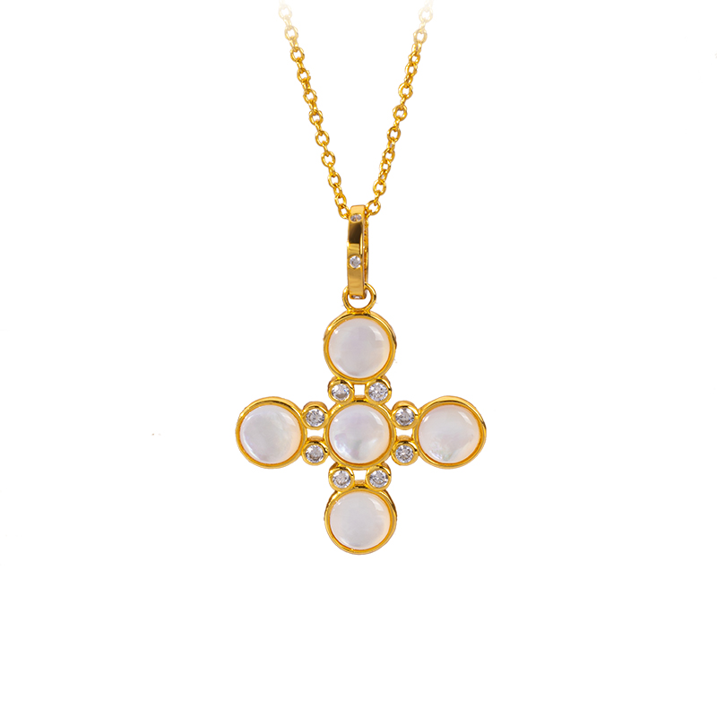 Artistic Cross Collar Necklace |Natural MOP & 18K Gold Plated