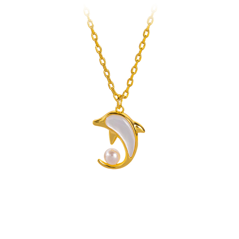 Sweet Dolphin Pendant Necklace | Shimmering White MOP