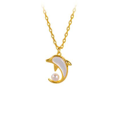 Sweet Dolphin Pendant Necklace | Shimmering White MOP