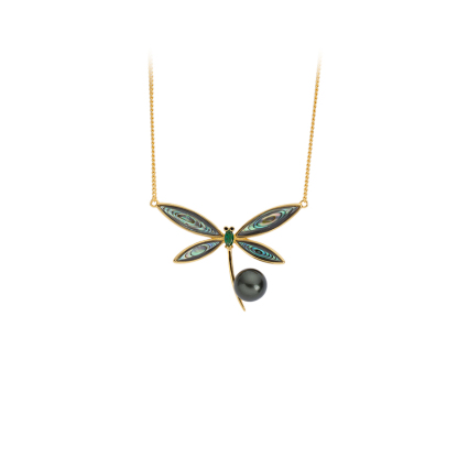 Iridescent Abalone Pearl Dragonfly Necklace | Natural & Artistic