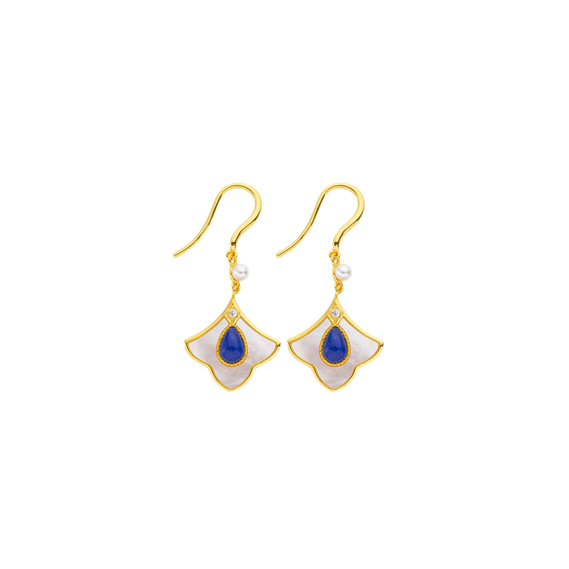 Vintage Teardrop Earrings | Lapis Lazuli & MOP Maple Leaf Design