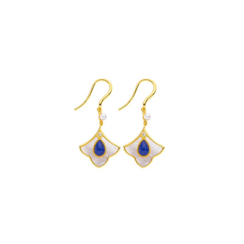Vintage Teardrop Earrings | Lapis Lazuli & MOP Maple Leaf Design