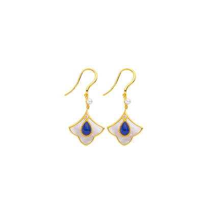 Vintage Teardrop Earrings | Lapis Lazuli & MOP Maple Leaf Design