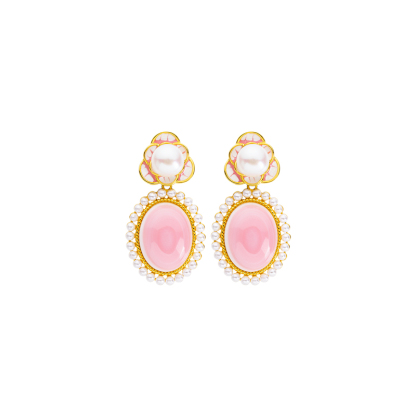  Oval Floral Queen Conch Dangle Earrings | Pearl Accented