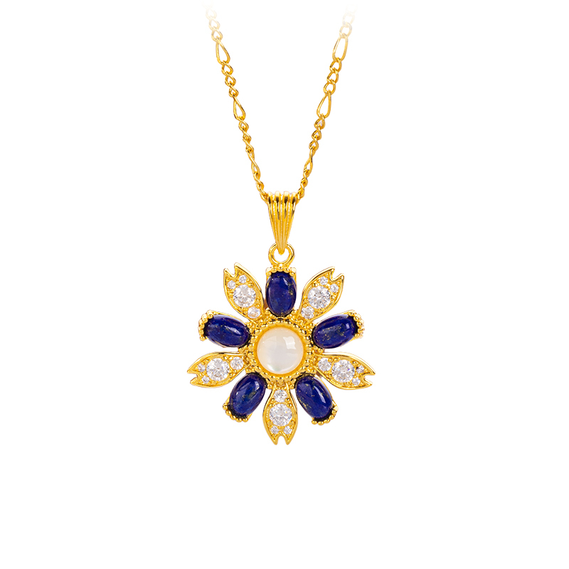 Elegant Lapis Lazuli Necklace: European Floral Pendant
