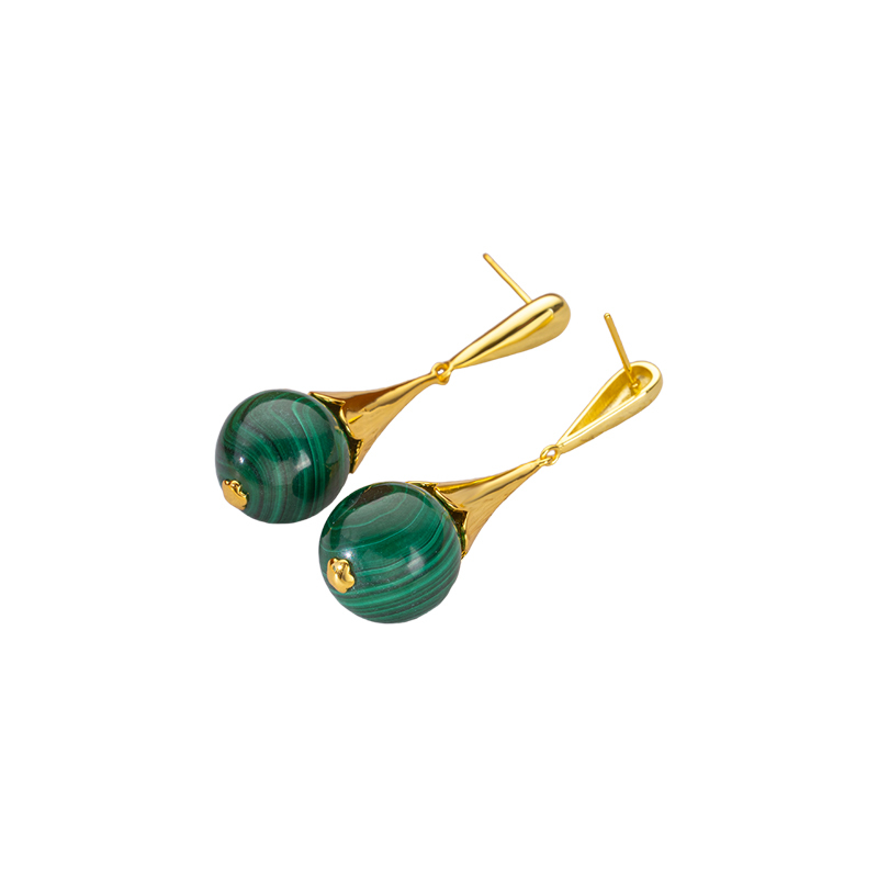Luxury Floral Drop Earrings - Natural Malachite Royal Jewelry