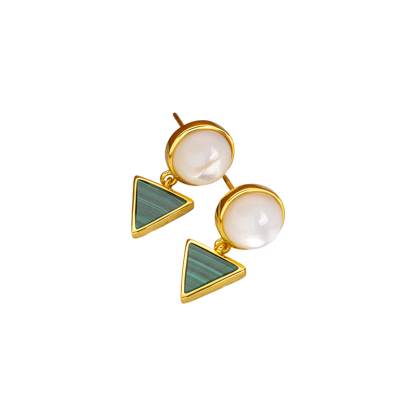 Round MOP & Triangle Malachite Studs - Unique Natural Earrings