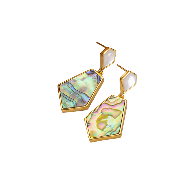 Luxury Abalone Shell Earrings: Geometric Polygon Vacation Drops