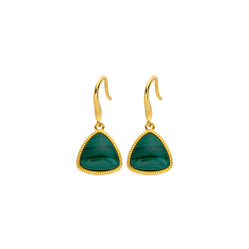 Natural Malachite Triangle Earrings: Minimalist Vintage Style