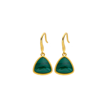 Natural Malachite Triangle Earrings: Minimalist Vintage Style