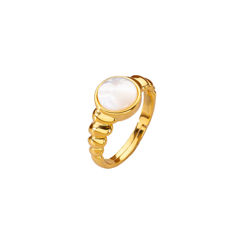 18K Gold Plated Round MOP Ring - Classic Minimalist