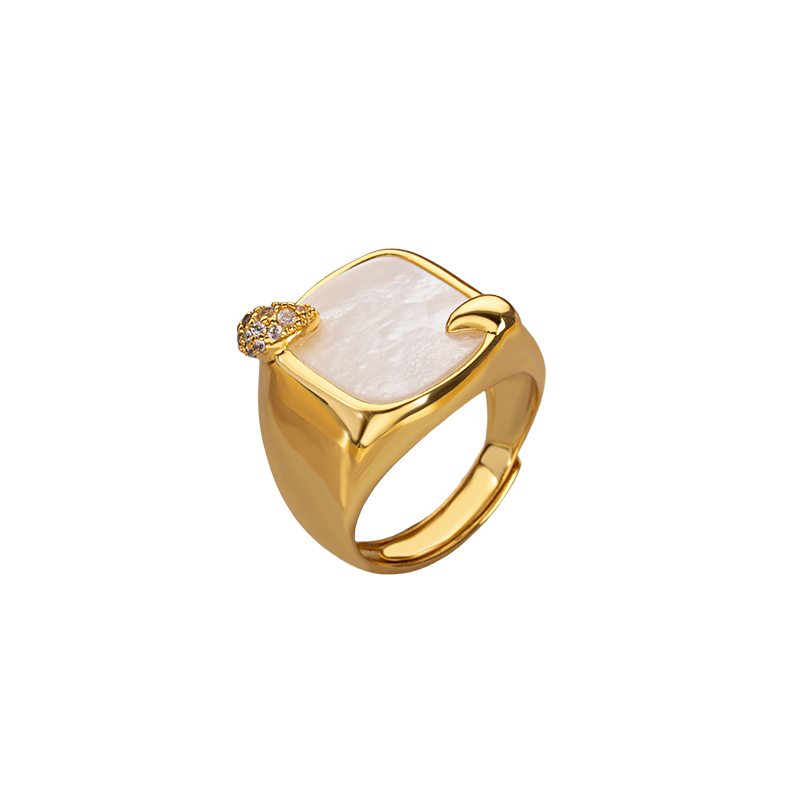 Square Mother of Pearl Ring: 18K Gold Plated Bold Chic