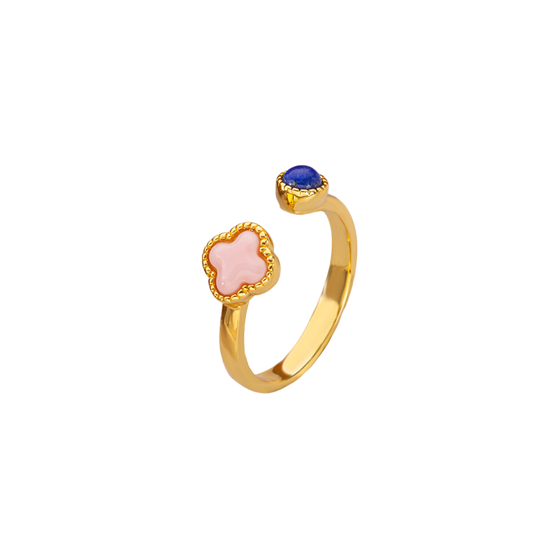 Queen Conch Clover & Lapis Open Ring - Unique Adjustable