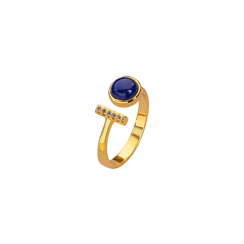 Lapis Lazuli Bar Ring - Round Open Adjustable Ring