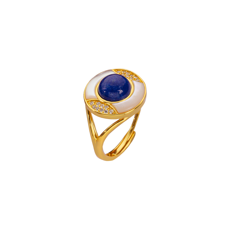 Luxury 18K Gold Plated Ring: Natural Lapis Lazuli, Mother of Pearl & Zircon