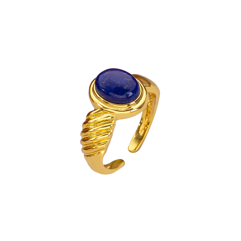 Natural Oval Lapis Lazuli Ring for Women | Vintage Style Striped Design