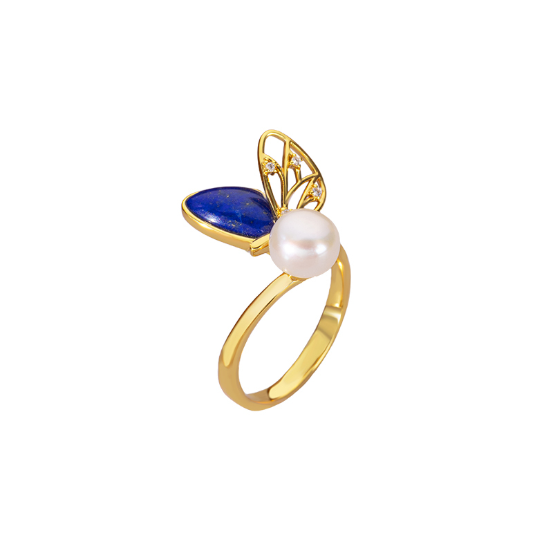 Natural Lapis Lazuli Fashion Butterfly Ring Elegant Unique Band 