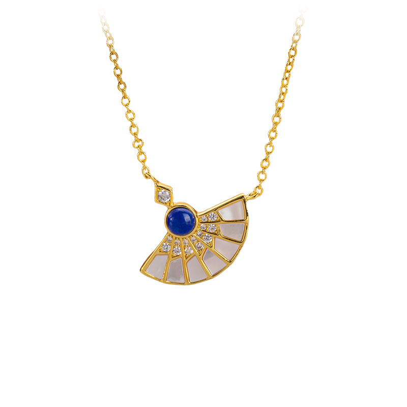 Lapis Lazuli & MOP Fan Pendant - Natural Stone Necklace