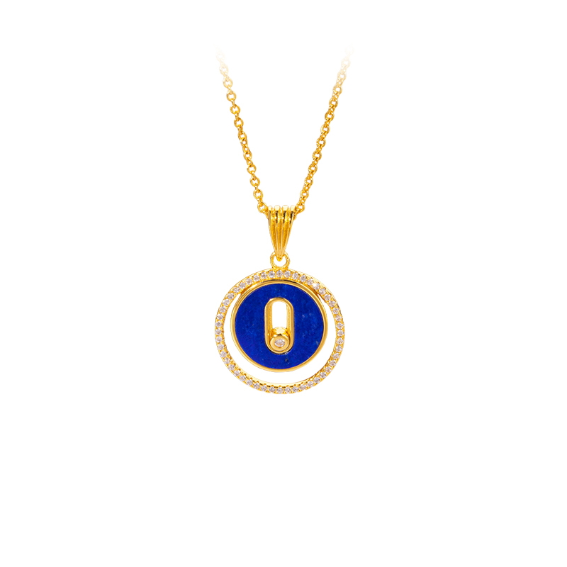Lapis Lazuli & Diamond Pendant Necklace - Sterling Silver 18k Gold Plated