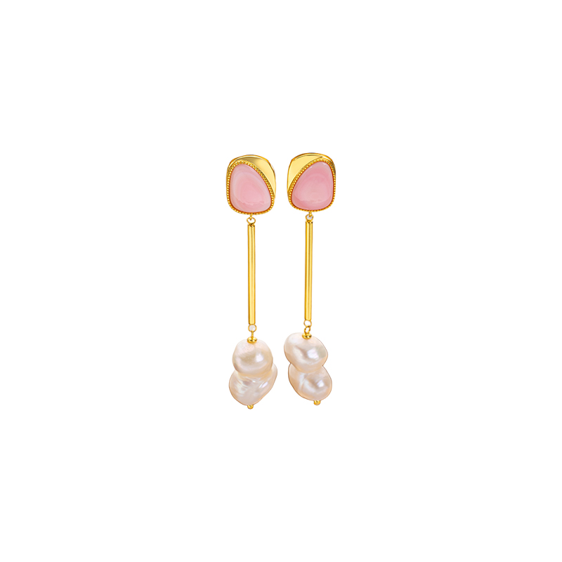 Queen Conch & Baroque Pearl Drop Earrings - Luxury Fringe Design