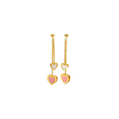 Queen Shell & MOP Double Heart Earrings - Delicate Fringe Dangle