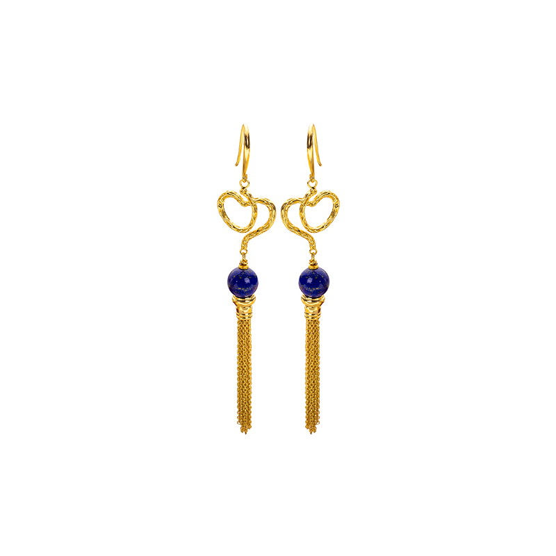 Round Lapis Lazuli Fringe Earrings - 18K Gold Plated Luxe