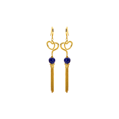 Round Lapis Lazuli Fringe Earrings - 18K Gold Plated Luxe