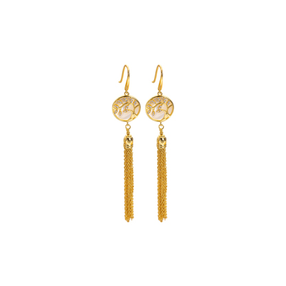 18K Gold Plated Royal Style Tassel Earrings for Women Inlaid with Natural Mother of Pearl Flower Earrings