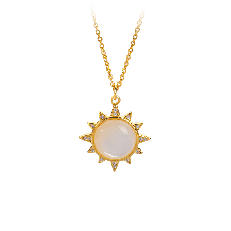 Designer Sun Pendant Necklace: Round MOP, Instagram Trendy