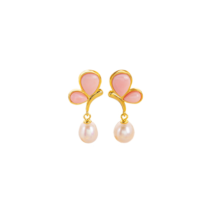 Queen Conch & Pearl Earrings: Pink Butterfly, Delicate