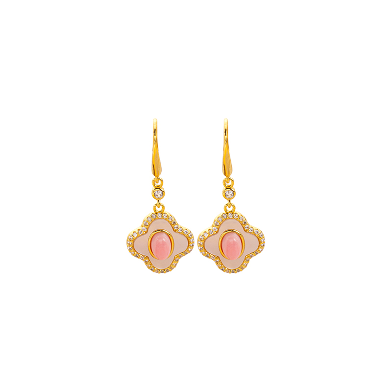 Oval Clover Hook Earrings: Pink Queen Conch & White MOP
