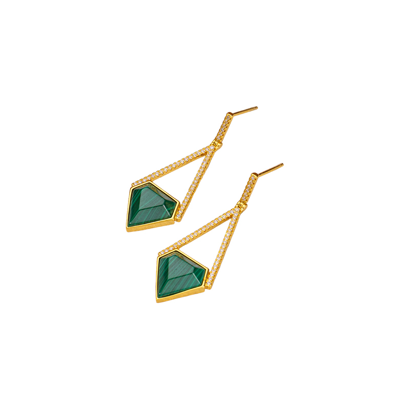 Natural Malachite Faceted Earrings | Triangular European Chic 