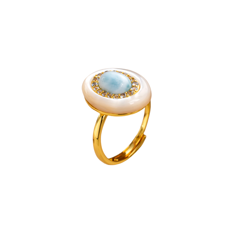 Larimar & MOP Oval Ring - Natural Gemstone Resort Elegance