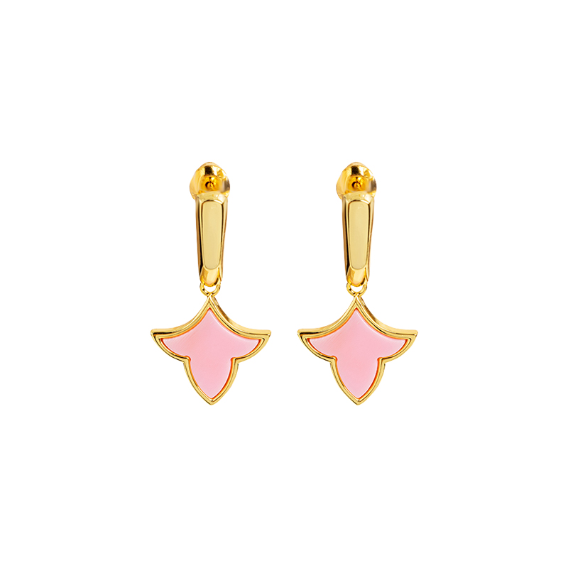 Korean Style Maple Leaf Earrings - Pink conch, 18K Gold Plated