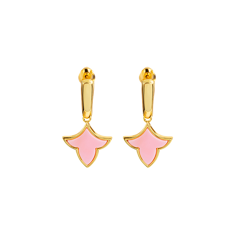 Korean Style Maple Leaf Earrings - Pink conch, 18K Gold Plated