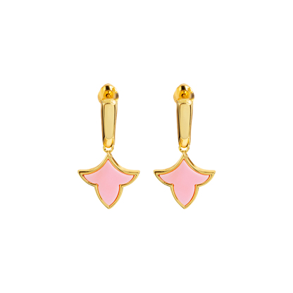 Korean Style Maple Leaf Earrings - Pink conch, 18K Gold Plated