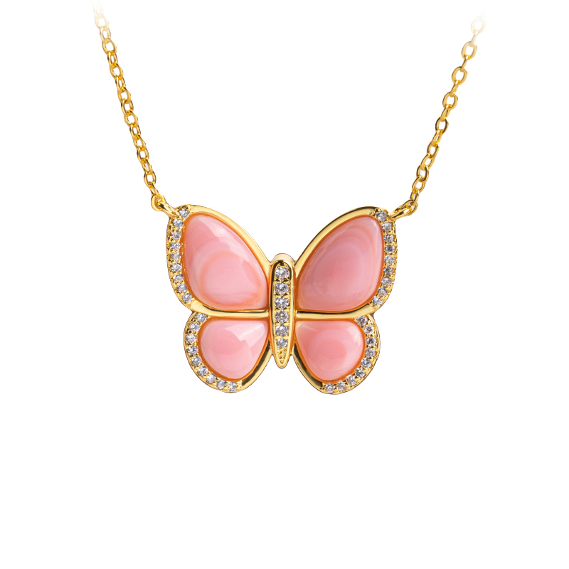 Elegant Shell Butterfly Collar: Fresh Pink, Delicate & Youthful