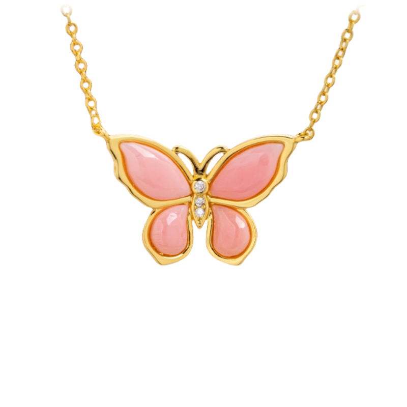Pink Butterfly Pendant Necklace - Natural Queen Conch, Brightening Skin