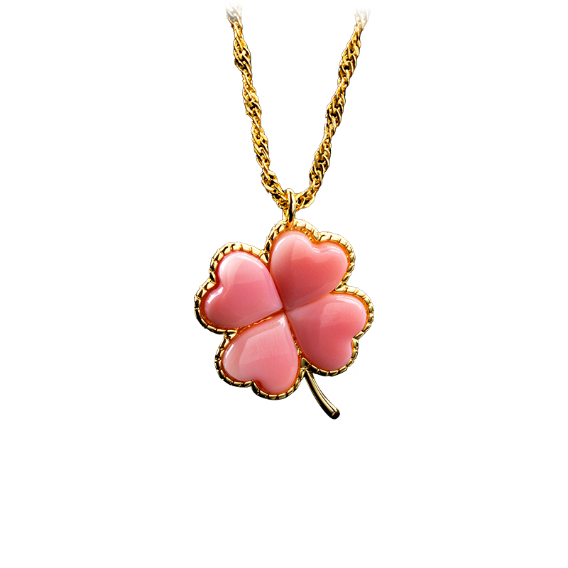 Sweetheart Clover Necklace - Pink Queen Conch, Luxe Collar Chain