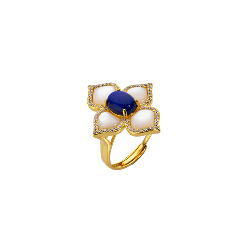Blue Lapis Mother-of-Pearl Clover Ring Lucky
