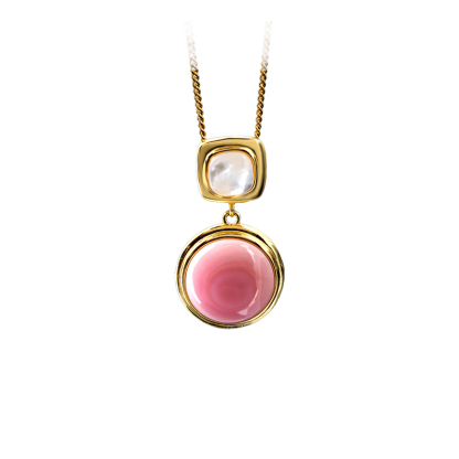 French Baroque Necklace: Round Conch & Square MOP, Luxury pendant