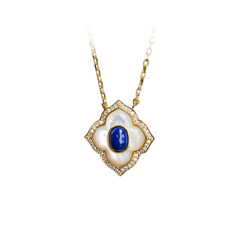 Luxe Blossom Choker - Lapis Lazuli Inlay Pendant, Celestial Gift for Her